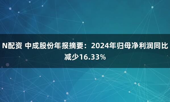 N配资 中成股份年报摘要：2024年归母净利润同比减少16.33%