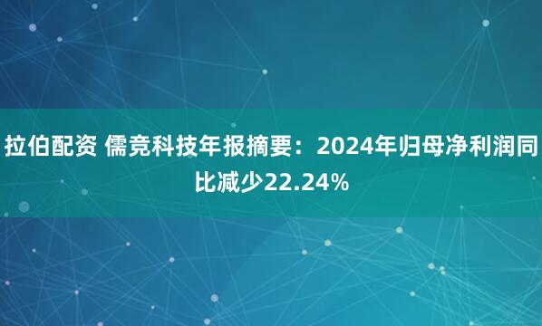 拉伯配资 儒竞科技年报摘要：2024年归母净利润同比减少22.24%