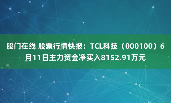 股门在线 股票行情快报：TCL科技（000100）6月11日主力资金净买入8152.91万元