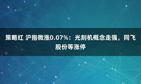 策略红 沪指微涨0.07%：光刻机概念走强，同飞股份等涨停